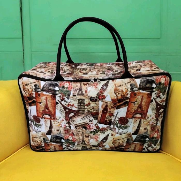 Travel Bag Jumbo/Tas Koper Kanvas Kulit Sintetis Lipat Travel Hitam A50