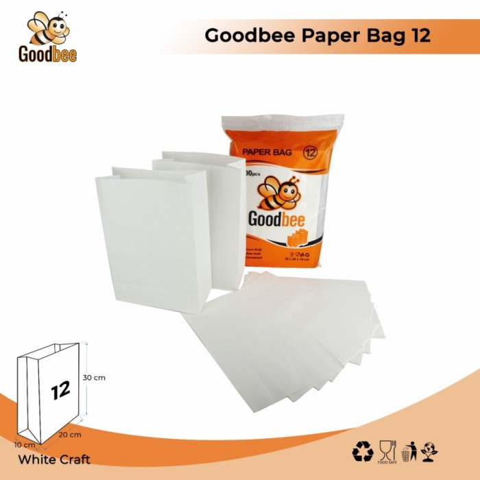 

party- PAPER BAG - 12 - WHITE KRAFT - KANTONG KERTAS ROTI - 100 PCS