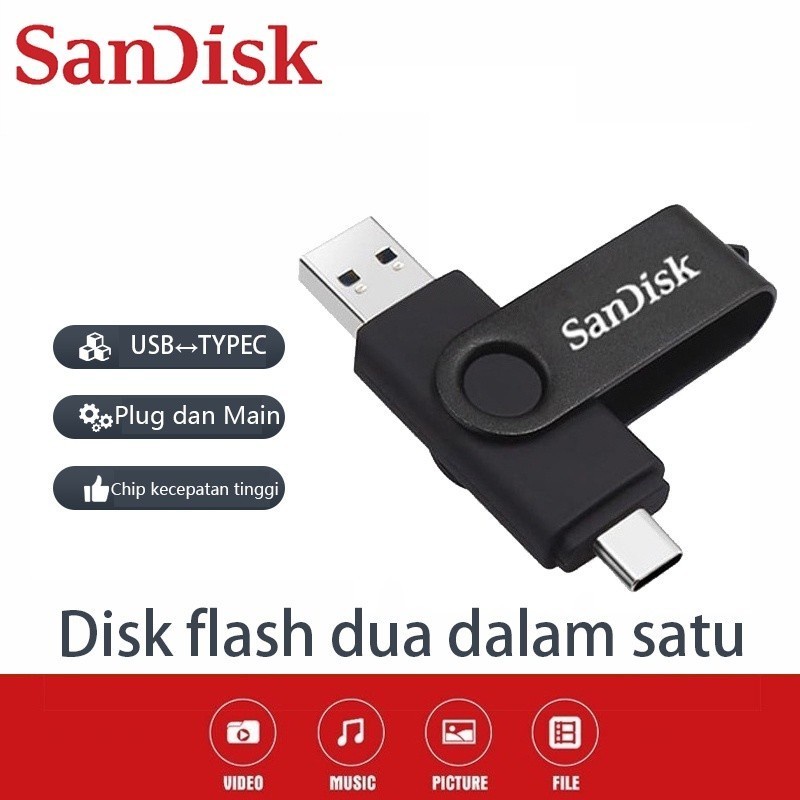 SanDisk Flashdisk OTG 2 in 1 Type c USB 3.0 Kapasitas 64GB/128GB/256GB Portabel Flash Drive