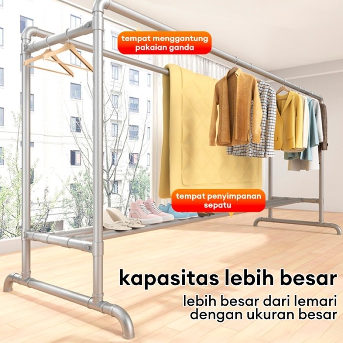 PREMIUM Jemuran Baju Stainless Kuat Besar Jemuran Baju Besi Gantungan Baju Berdiri Besar