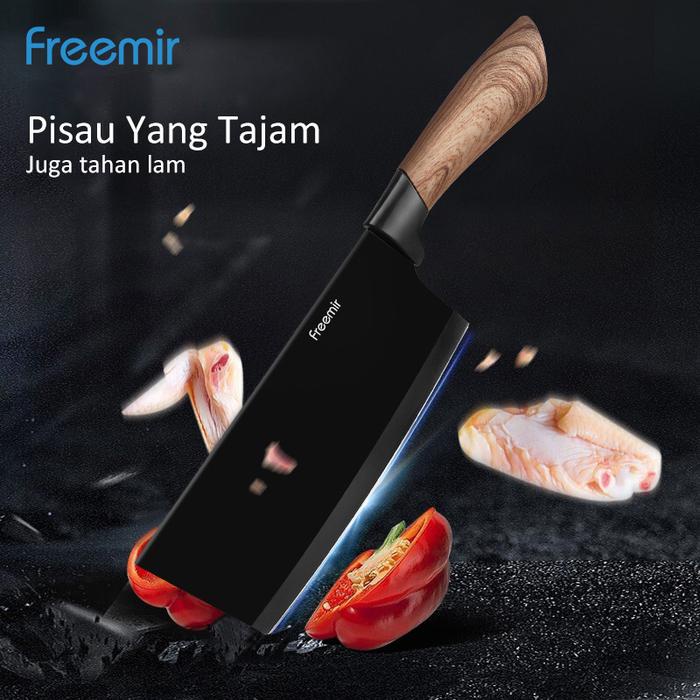 PREMIUM [PROMO] freemir 3 Pcs Set Pisau Baja Hitam Tajam Pisau Daging Pisau Dapur Pisau Buah Pisau