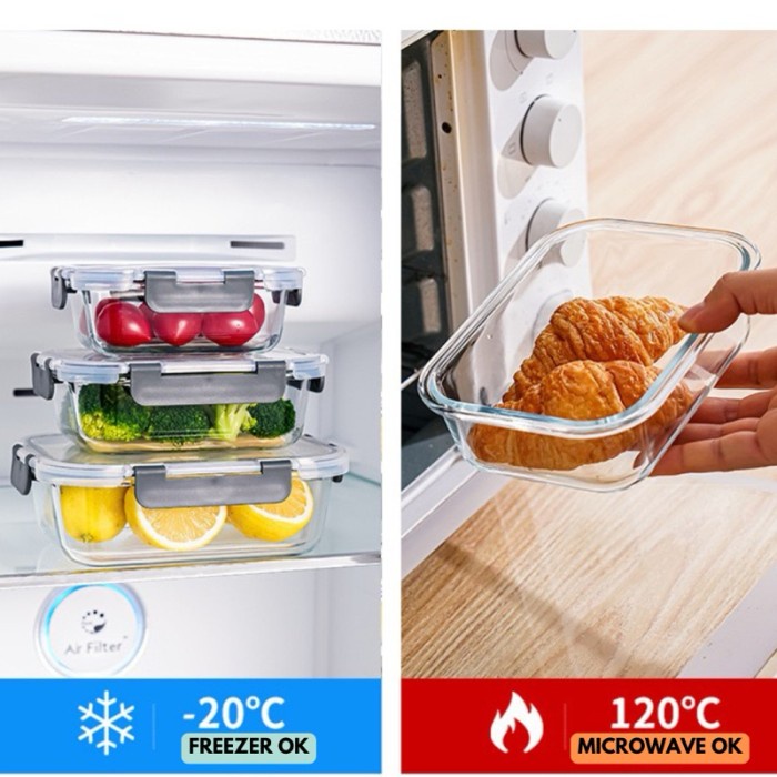 PREMIUM Kotak Bekal Lunch Box Kaca Tebal / Kotak Tempat Bekal Kaca / Kotak Tempat makan / Kontainer