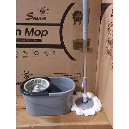 PREMIUM Pel Lantai Spin Mop Shenar Abu Abu / Pel Gagang Panjang / Shenar Spin Mop-Magic Mop Murah