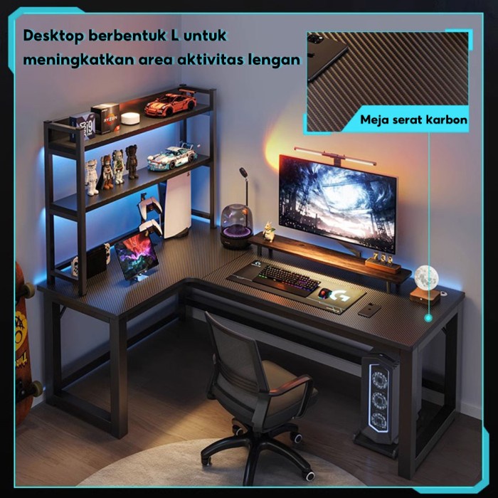 Meja Gaming Karbon Serat / Meja Gaming Type L /Meja Komputer Aesthetic