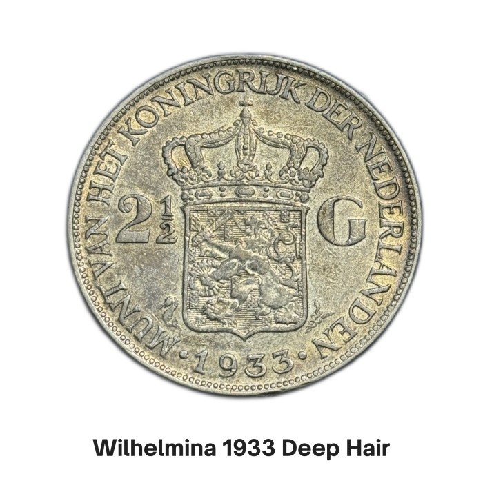 LANGSUNG DIPROSES KOIN KUNO SILVER 2.5 GULDEN WILHELNA 1933 DEEP HAIR / RAMBUT KASAR