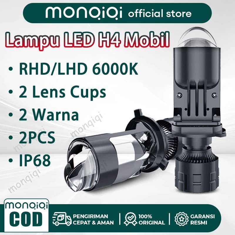 Monqiqi Lampu LED H4 Mobil Lampu Sorot Mobil Super Terang Lampu Motor Super Terang H4 LED Projector