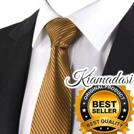 TrendyGaya- KIAMA - Dasi Gold Tua Salur Dasi Panjang Lebar 3inch Dewasa