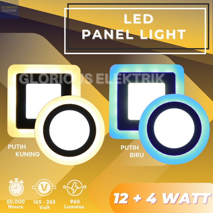Lampu Downlight Panel LED Inbow Bulat Kotak 2 Warna 12 + 4 Watt