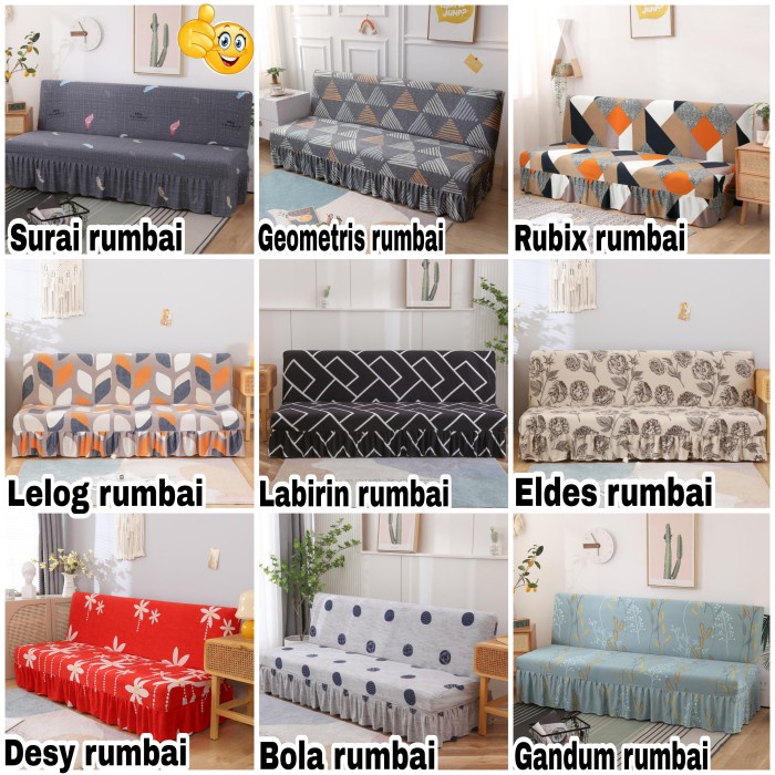Cover Sofa Bed Informa,Gotham,Ivaro Elastis Sarung Rumbai Penutup Sofa