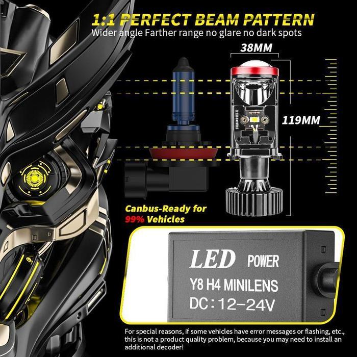 Produk baru 2Pcs Lampu Led Mini Projie Y8D H4 120W/Lampu Led Mobil Dan Motor H4 Mini PJECTOR PROJIE