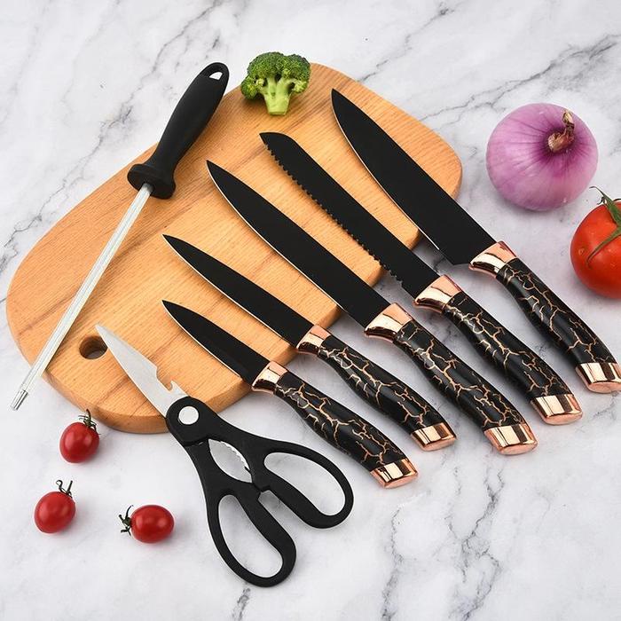 TERLARIS SET PISAU MARBLE STAINLESS STEEL JAPANESE KNIFE MULTIFUNGSI / ALAT DAPUR KNIFE SET HIGH