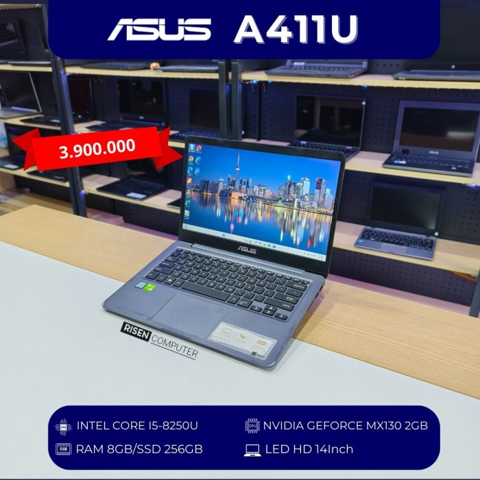 LAPTOP ASUS A411U INTEL CORE I5-8250U RAM 8GB SSD 256GB NVIDIA MX130 Notebook 14inch Seken Bekas