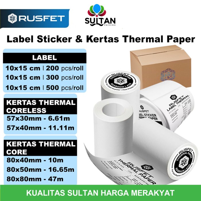 

Label Stiker & Kertas Thermal Printer Struk Kasir POS RUSFET DUS