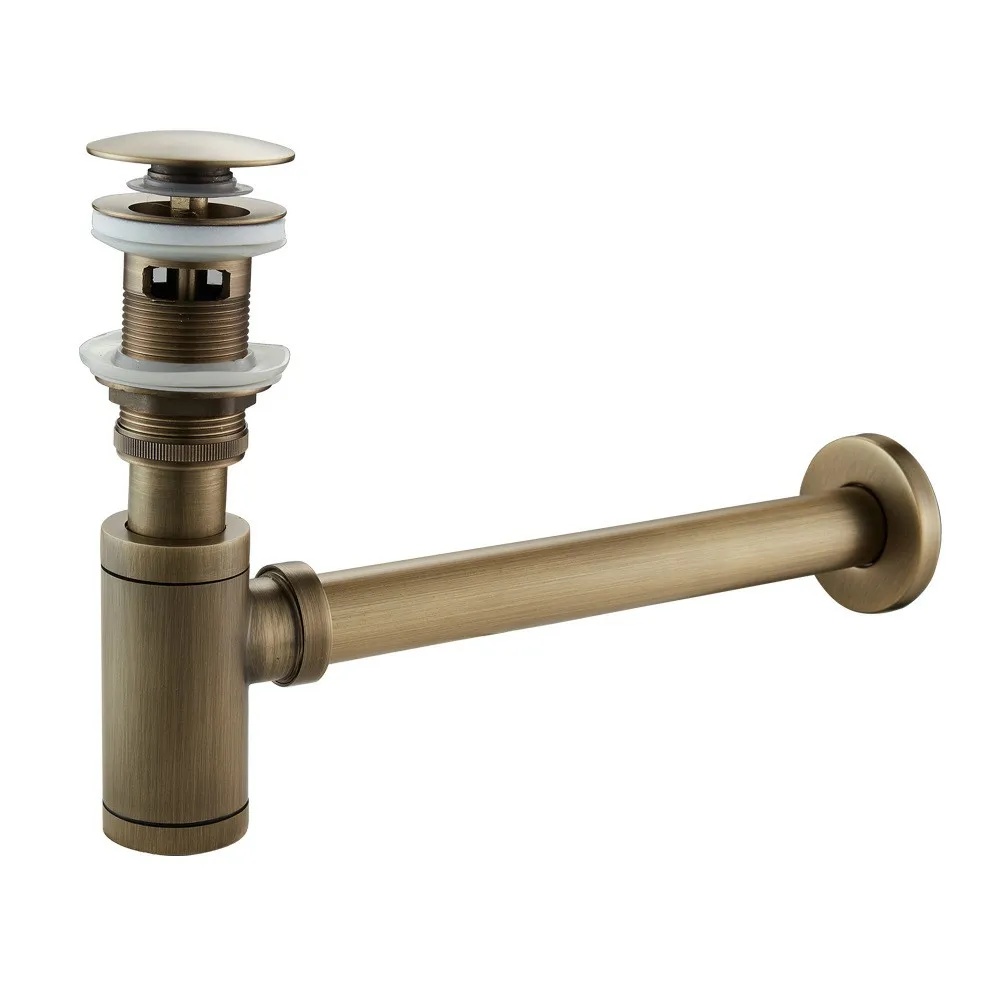 Basin Pop Up Drain Antique Brass Bottle Trap Bathroom Sink Siphon Drains with Pop Up Drain Kit P-TRA