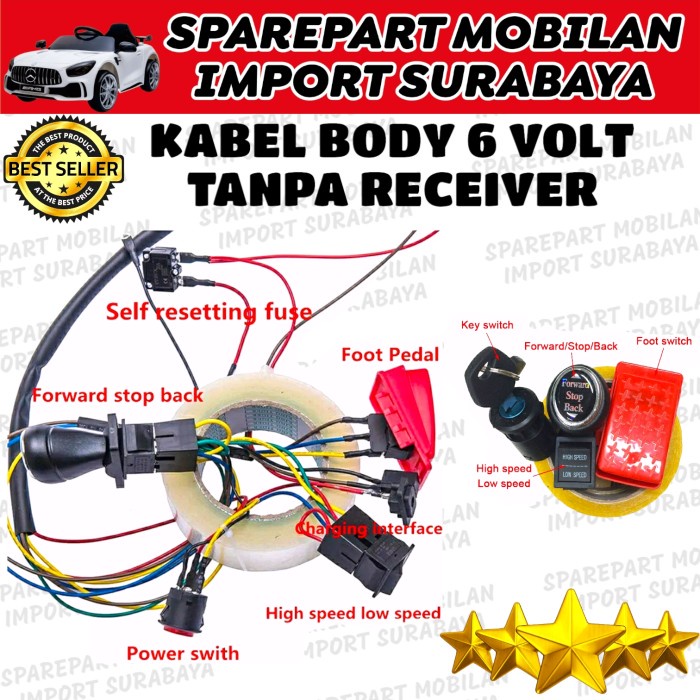 KABEL BODY MOBIL MOBILAN AKI ANAK 6 VOLT KEBEL SET RECEIVER 12 VOLT RC ORIGINAL