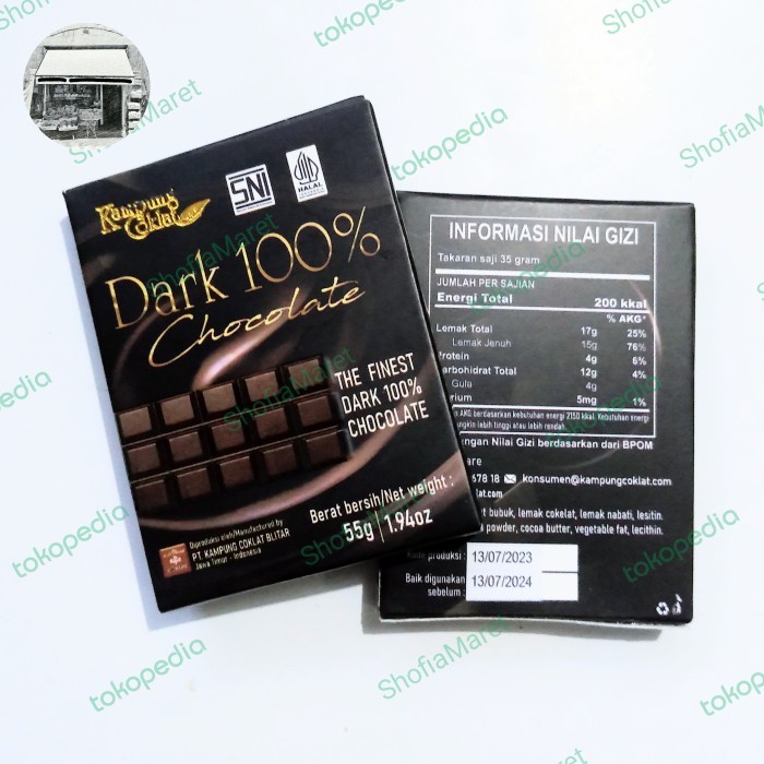 (TopSeller) Coklat Diet-Dark Chocolate 100% Blok 55.gr sugar free