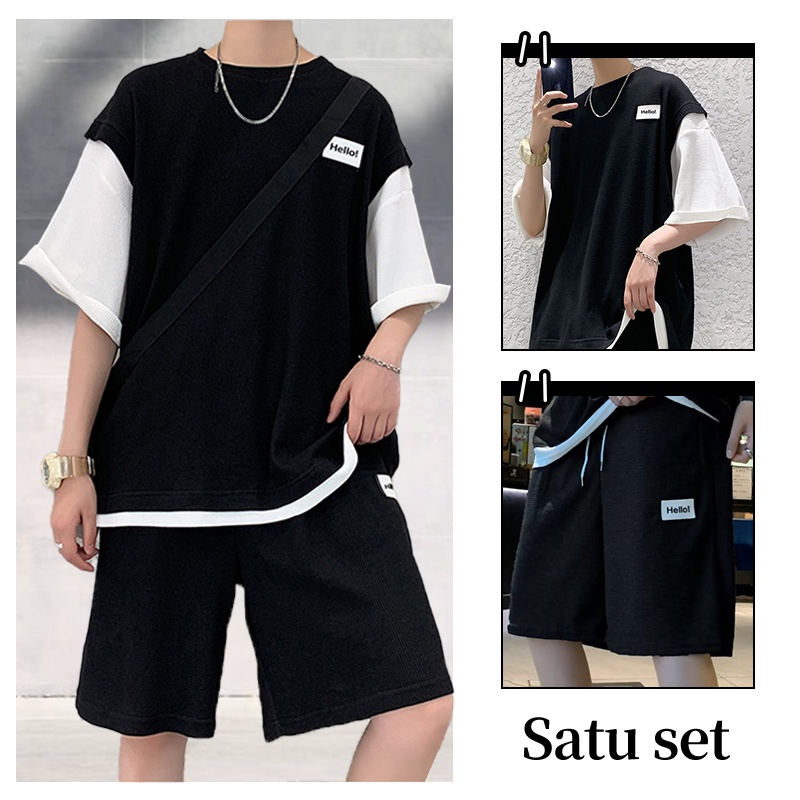 Terbaru Baju Satu Set Pria Baju Setelan Korea Baju 1 Set Korean Style Baju Set Setelan Kaos Dan