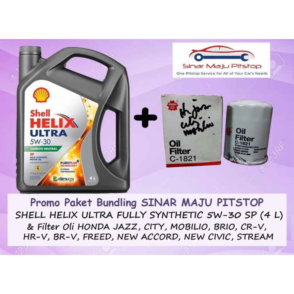 Paket Bundling Oli SHELL HELIX HX8 SN PLUS 5W-30 Original 4 Liter & Filter Oli Mobil HONDA BRIO &