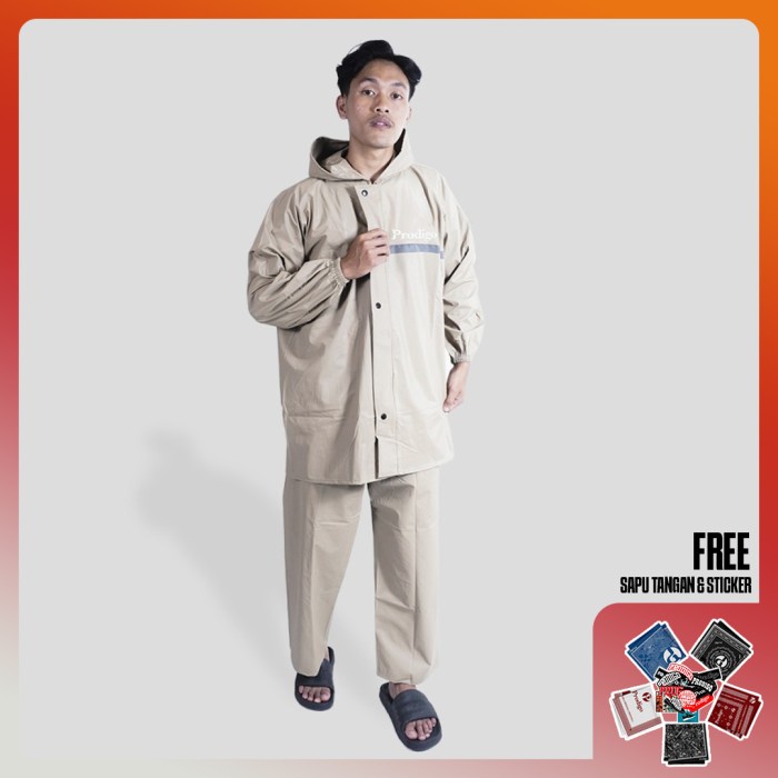 Jas Hujan Pria Wanita Raincoat Stelan Baju Celana Prodigo Teribi Cream