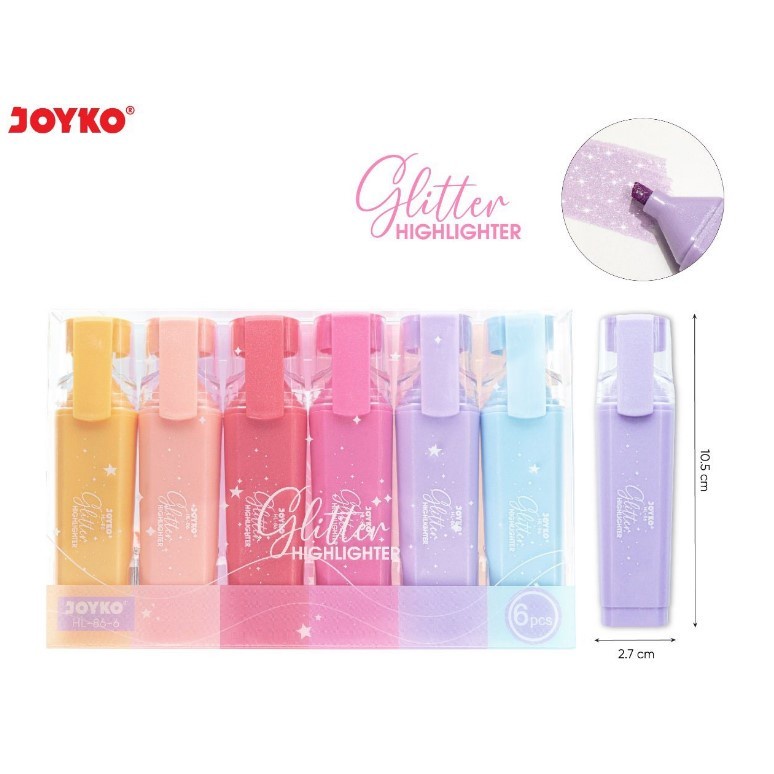 

Joyko Hl-85~86 Highlighter Glitter Pastel Set 6 Penanda Warna