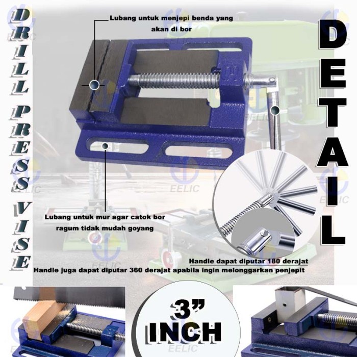 (Expert) EELIC CBR-3INCH Catok mesin bor ragum meja 3 inch catok bor duduk penjepit mesin tanggem