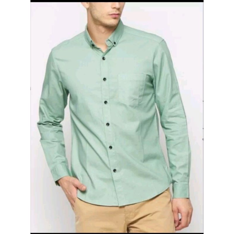 CUCI GUDANG kemeja pria lengan panjang polos warna sage formal kasual baju cowok kerja/santai M-XXXL