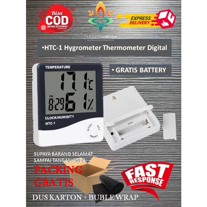Lengkap- HTC-1 HTC-2 Thermo Hygrometer Temperature / Alat Ukur Suhu Ruangan Ori