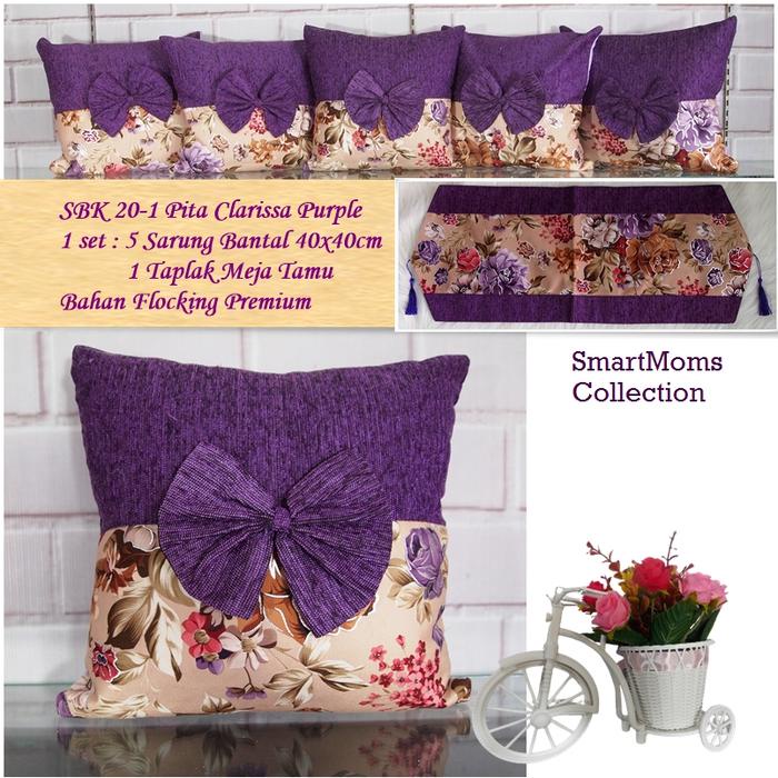 murah- SARUNG BANTAL SOFA KURSI SHABBY CHIC MINIMALIS / PAKET SBK SET 40X40 PITA CLARISSA UNGU