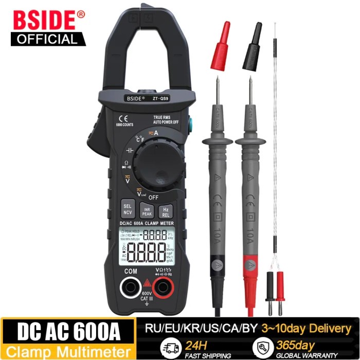BSIDE Digital Clamp Meter DC AC 600A Current True RMS Ammeter Pliers
