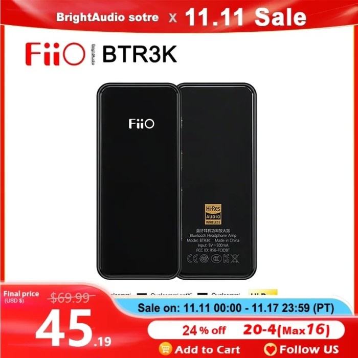 Fiio BTR3K Hi-Res Audio USB DAC AMP Bluetooth Receiver Headphone