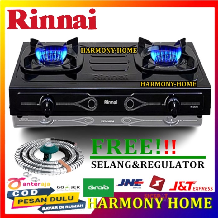 Kompor Gas 2 Tungku RINNAI RI 202S dan(+) SELANG PAKET REGULATOR GAS