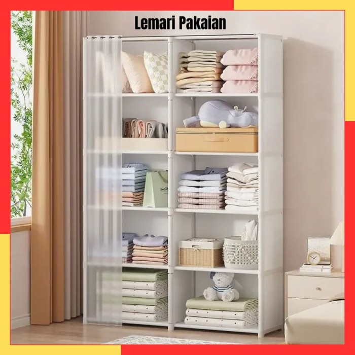 Lemari Pakaian Minimalis Rak Buku Sepatu Multifungsi Penutup Gorden
