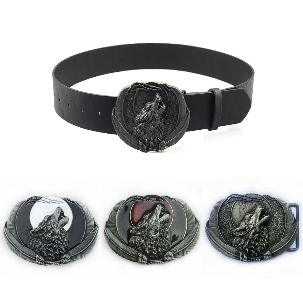 Retro Leather Belt Buckle Alloy Casual Wolf Head Belt Buckle Durable Western Cowboy Belt Buckle Fit