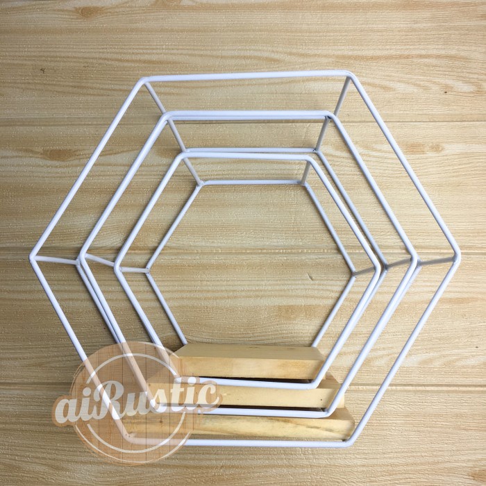 AIRUSTIC-RAK DINDING HEXAGONAL 3 DIMENSI 1SET(3PCS)BESAR KECIL SEDANG
