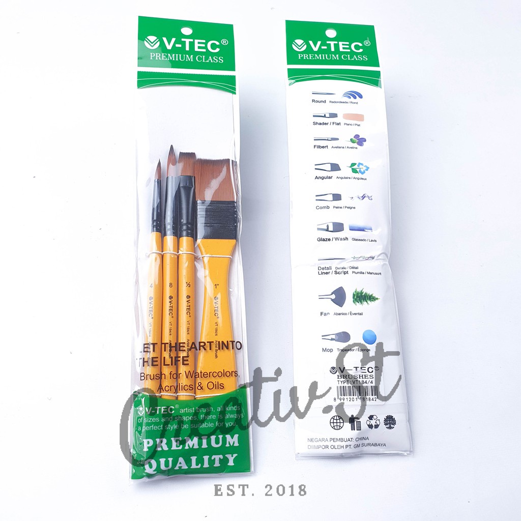 

IK! V-TEC Vtec Kuas Lukis A184 Set 4 Art Brush Set
