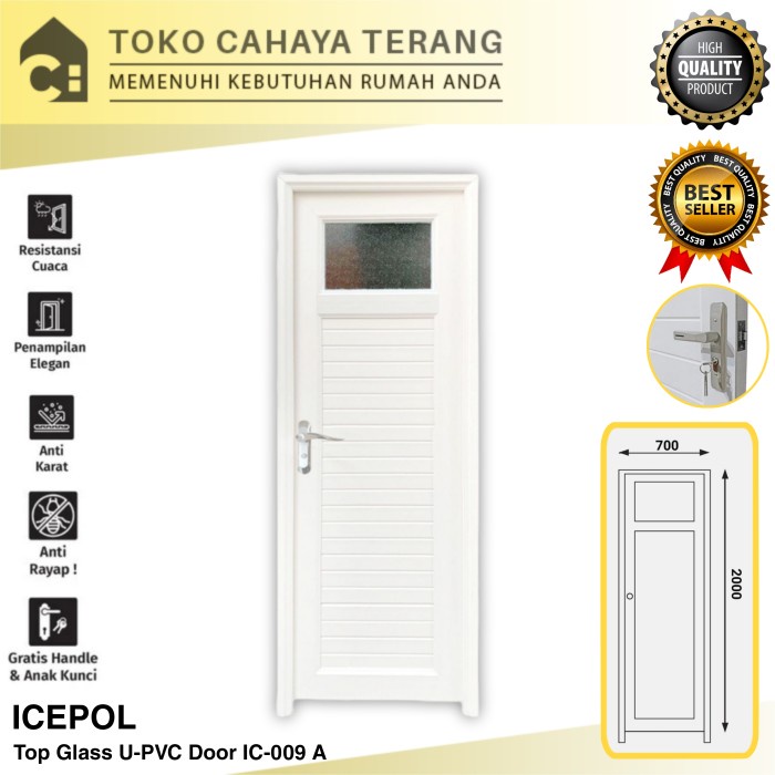 Pintu Kamar Mandi UPVC 200 x 70 + Handle Pintu + Kusen / Pintu U-PVC