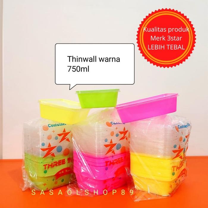 ada- Thinwall 750ml warna persegi panjang kotak makan plastik 750ml