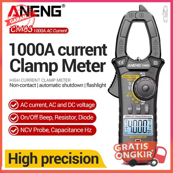 ANENG Clamp Meter Digital Multimeter Multitester LCD Flashlight 1000A - CM83