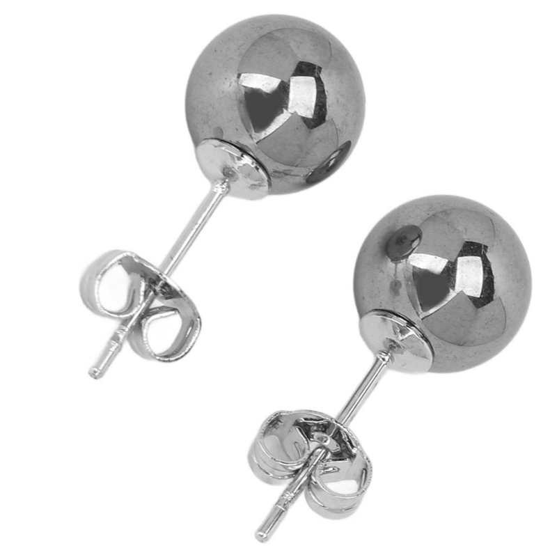 New Small Ball Earrings Terahertz Stone 1 Pair 8mm Ear Studs with Ear Plugs for Holiday Party