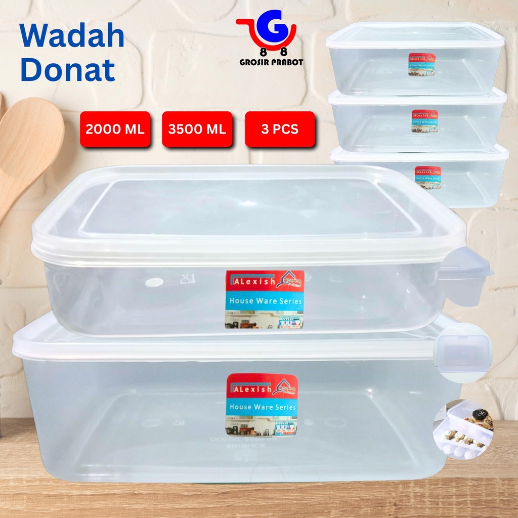 UM1 3 PCS Kotak Wadah Donat 900 1800 2 3 ML Tempat Kue Plastik Box Makanan Besar Food Container