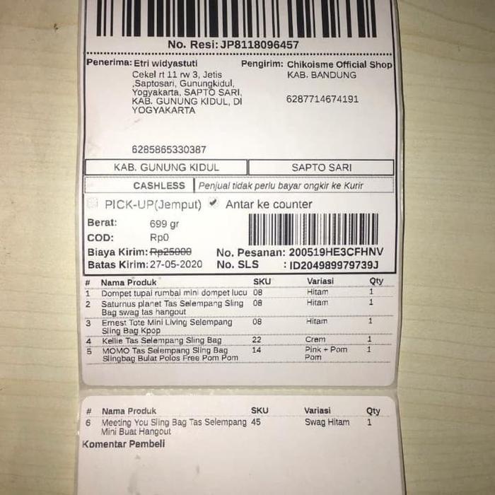 

New LABEL STIKER THERMAL PENGIRIMAN ALAMAT PAKET 10X15CM tanpa ribbon 4x6