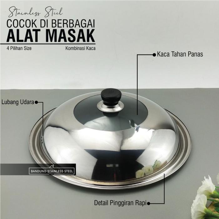 silahkan- Tutup Panci Besar Multifungsi Stainless Kaca Wajan Kuali Penggorengan Steamer Kukus Goreng