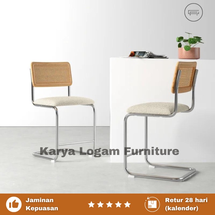 Walsh Bar Stool-Kursi Bar Rotan Stainless Glossy Modern Unik Minimalis