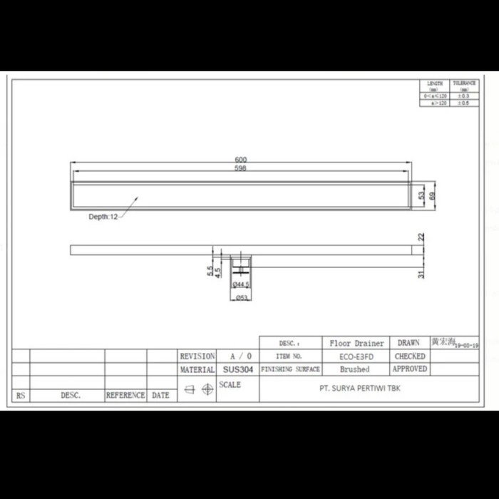 FLOOR DRAIN ECO BY TOTO 60 CM/SMART DRAIN ECO TOTO PANJANG 60CM
