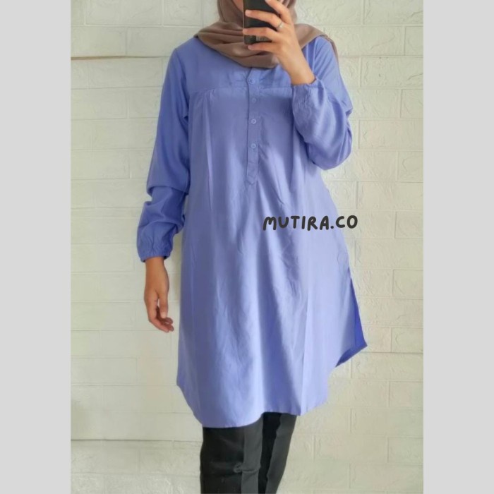 TUNIK VISCOSE POLOS ATASAN WANITA JUMBO KANCING BIRU - NAVY - ELEKTRIK - JEANS - KANCING HIDUP