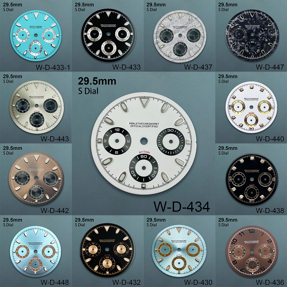 29.5Mm S Logo Panda Dial Fit Vk63 Movement Green Luminous Meteorite High Quality Dial Watch