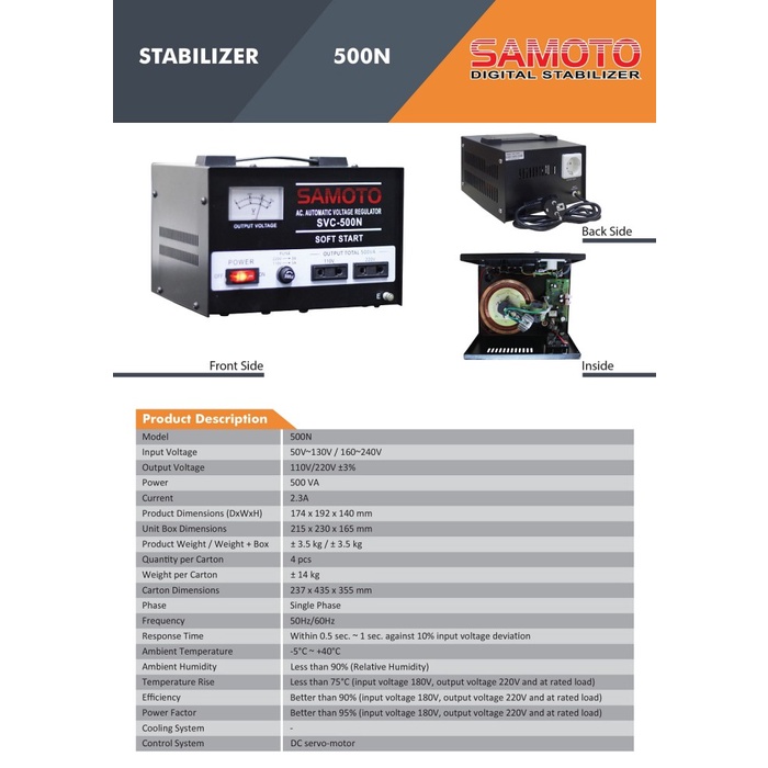 Ready Stabilizer Samoto stabiliser 500 VA Stavol Listrik SMT Samoto 500N