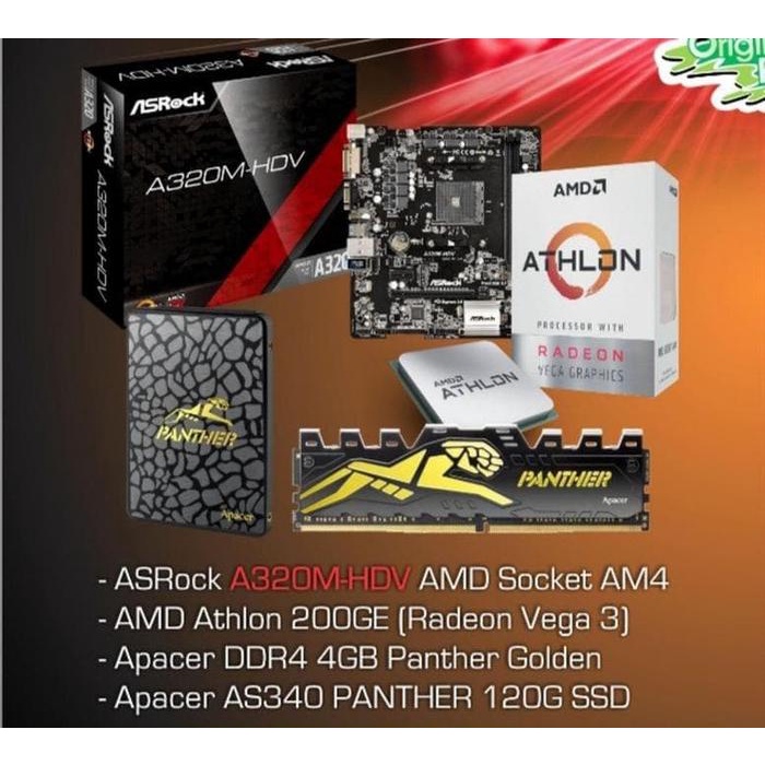 Ready PAKET GAMING GILA AMD ATHLON 200GE ASROCK A320M - HDV 4GB 120GB