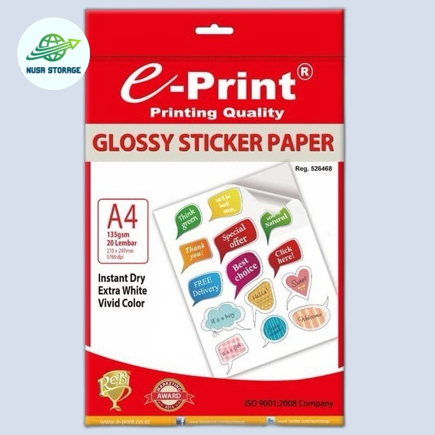 

New Glossy Sticker Paper e-Print A4 135gsm 20Lbr Kertas Stiker Glossy A4