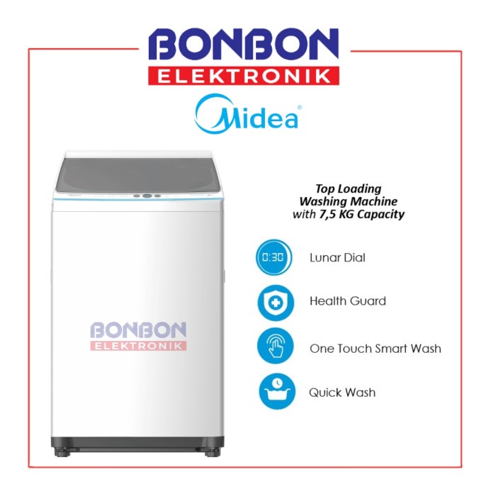 Midea Mesin Cuci 1 Tabung MA100W75 / MA100-W75 / Top Loading MA100 W75 7.5Kg